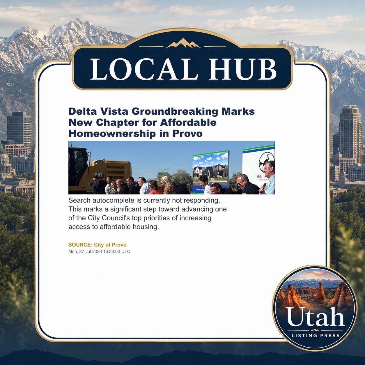 Delta Vista Groundbreaking Marks New Chapter for Affordable Homeownership in Provo