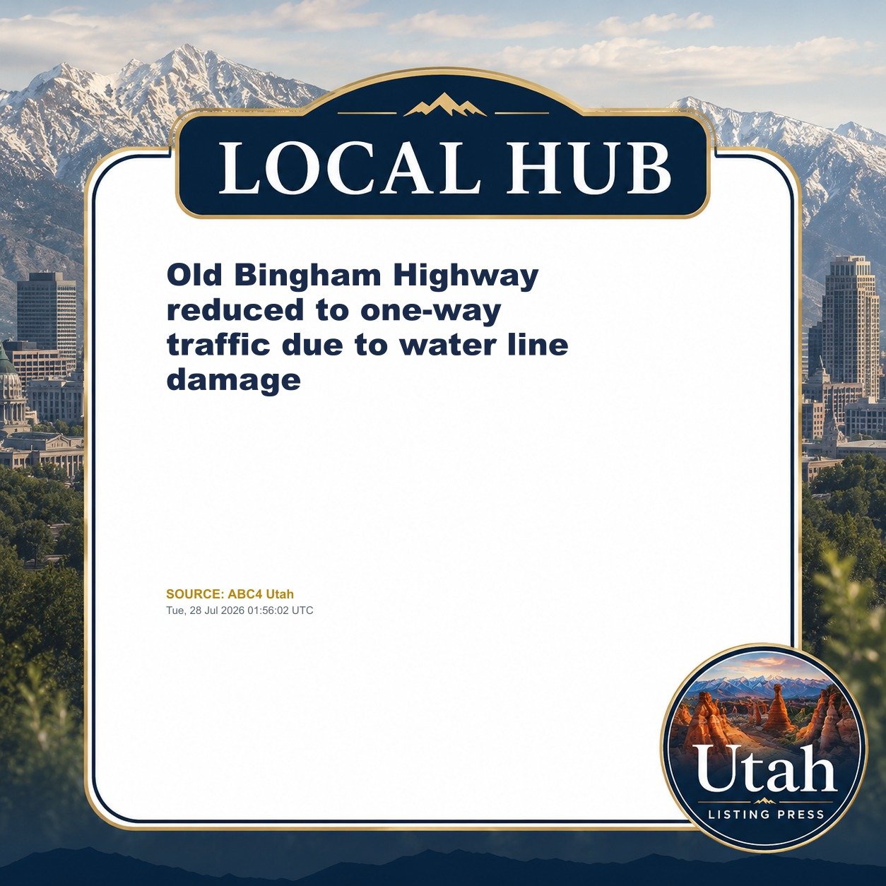 Old Bingham Highway reduced to one-way traffic due to water line damage