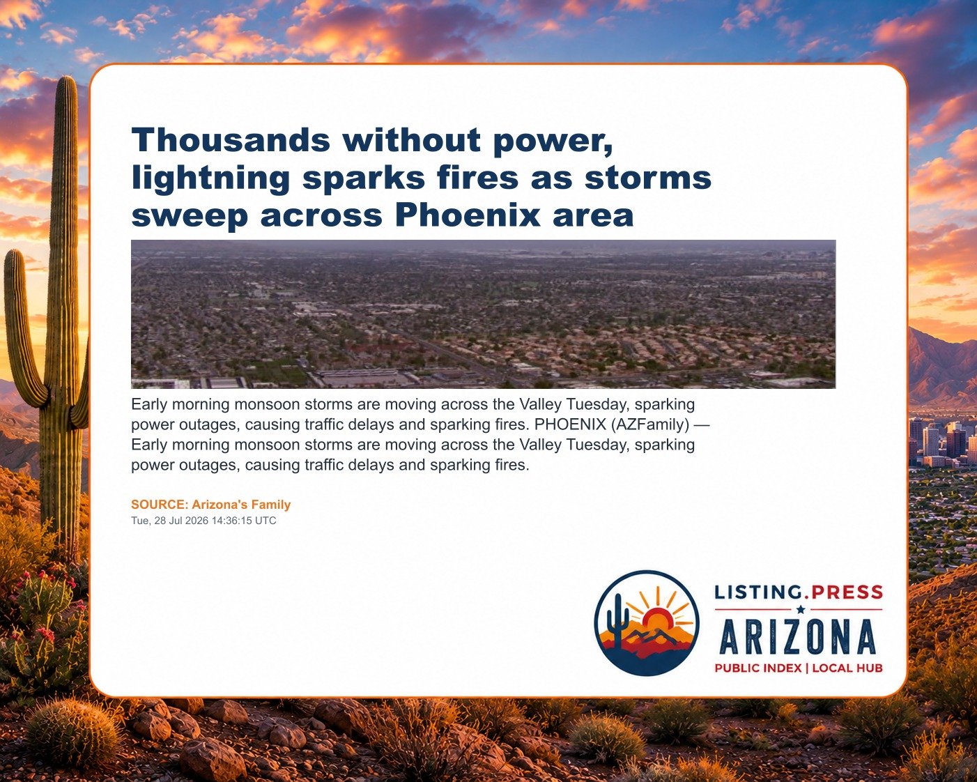 Thousands without power, lightning sparks fires as storms sweep across Phoenix area