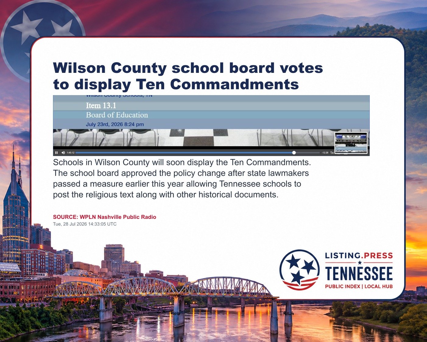 Wilson County school board votes to display Ten Commandments