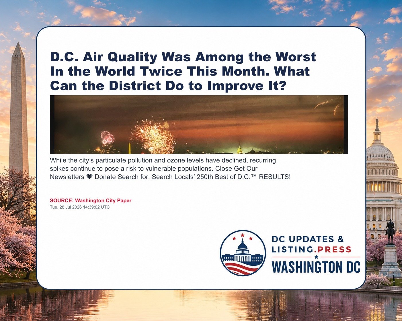 D.C. Air Quality Was Among the Worst In the World Twice This Month. What Can the District Do to Improve It?