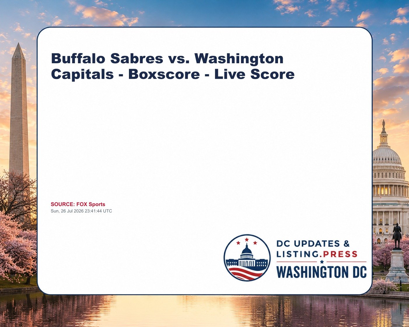Buffalo Sabres vs. Washington Capitals - Boxscore - Live Score