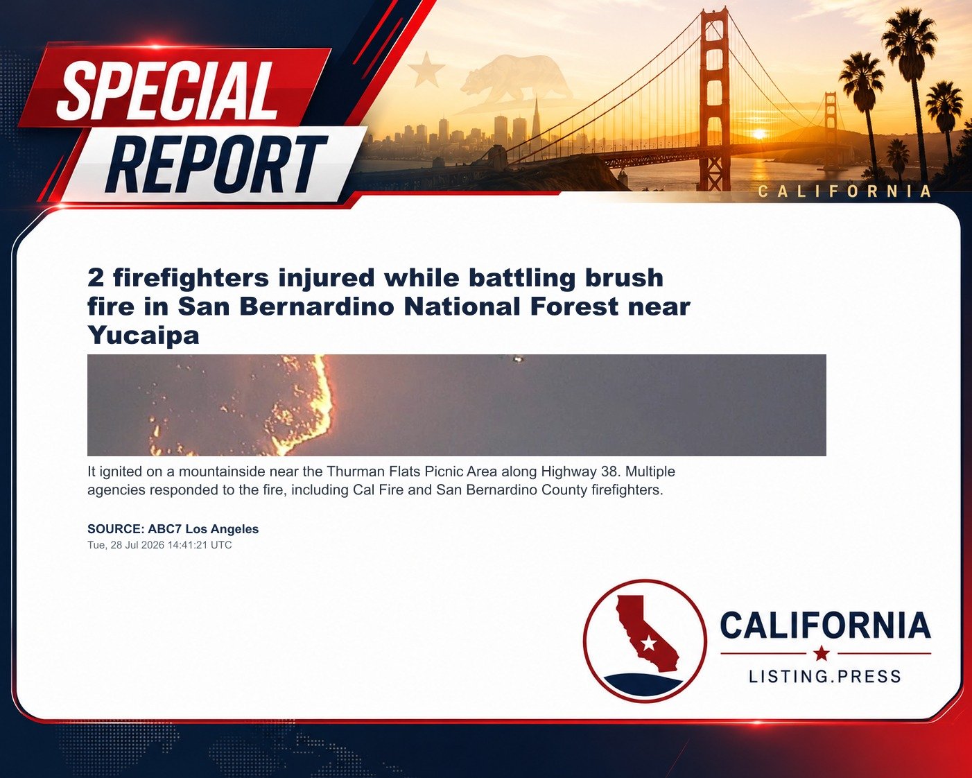2 firefighters injured while battling brush fire in San Bernardino National Forest near Yucaipa