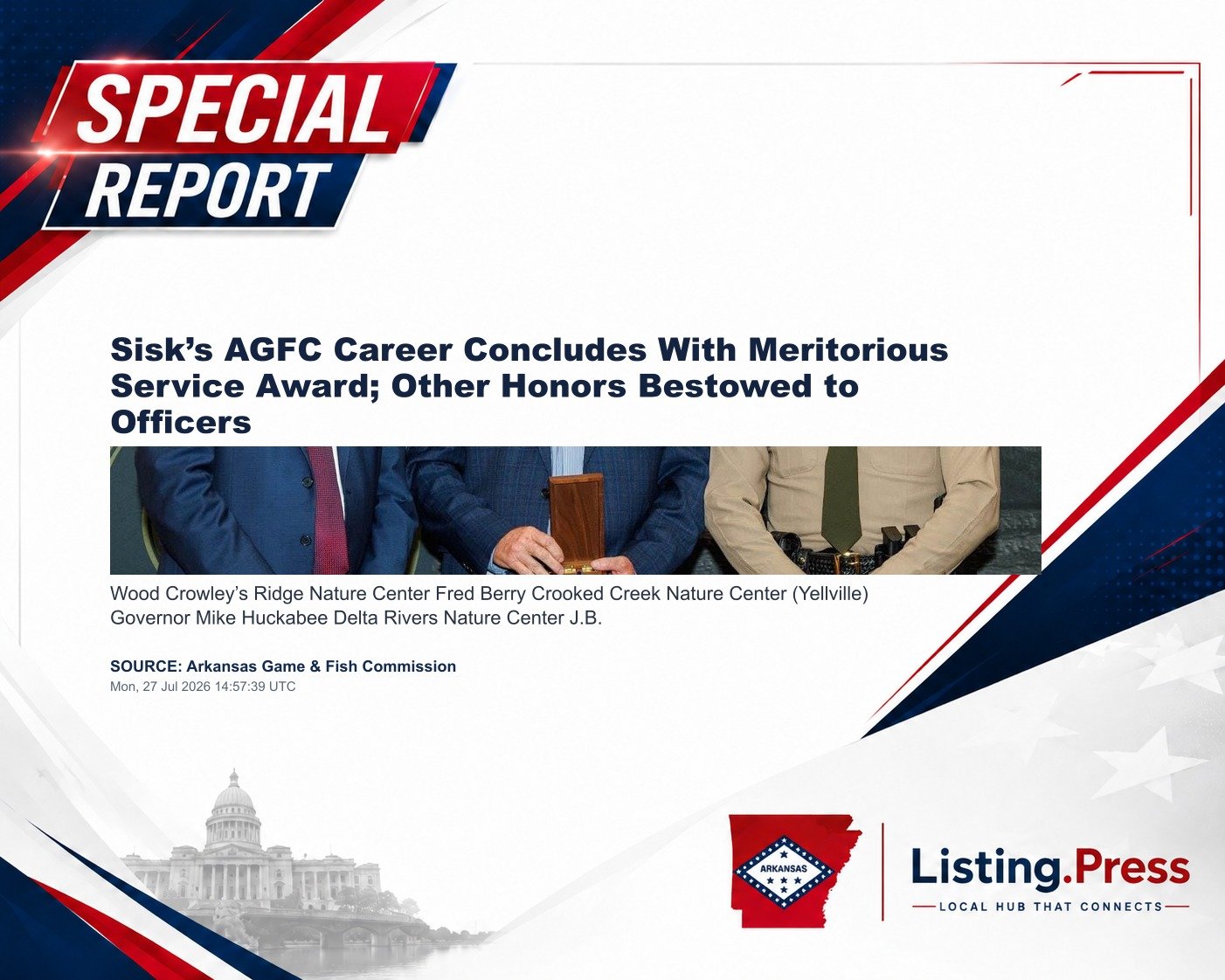Sisk’s AGFC Career Concludes With Meritorious Service Award; Other Honors Bestowed to Officers