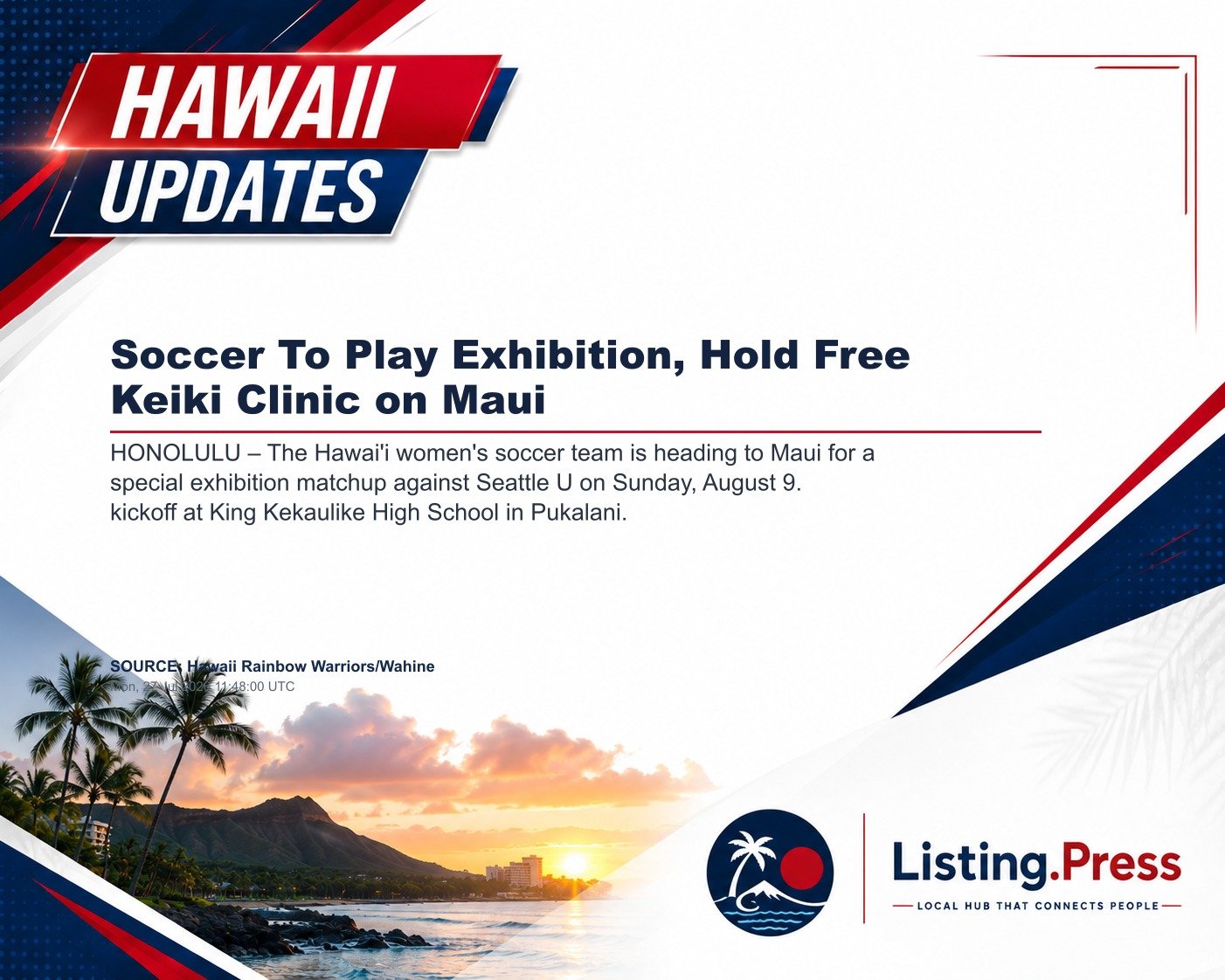 Soccer To Play Exhibition, Hold Free Keiki Clinic on Maui