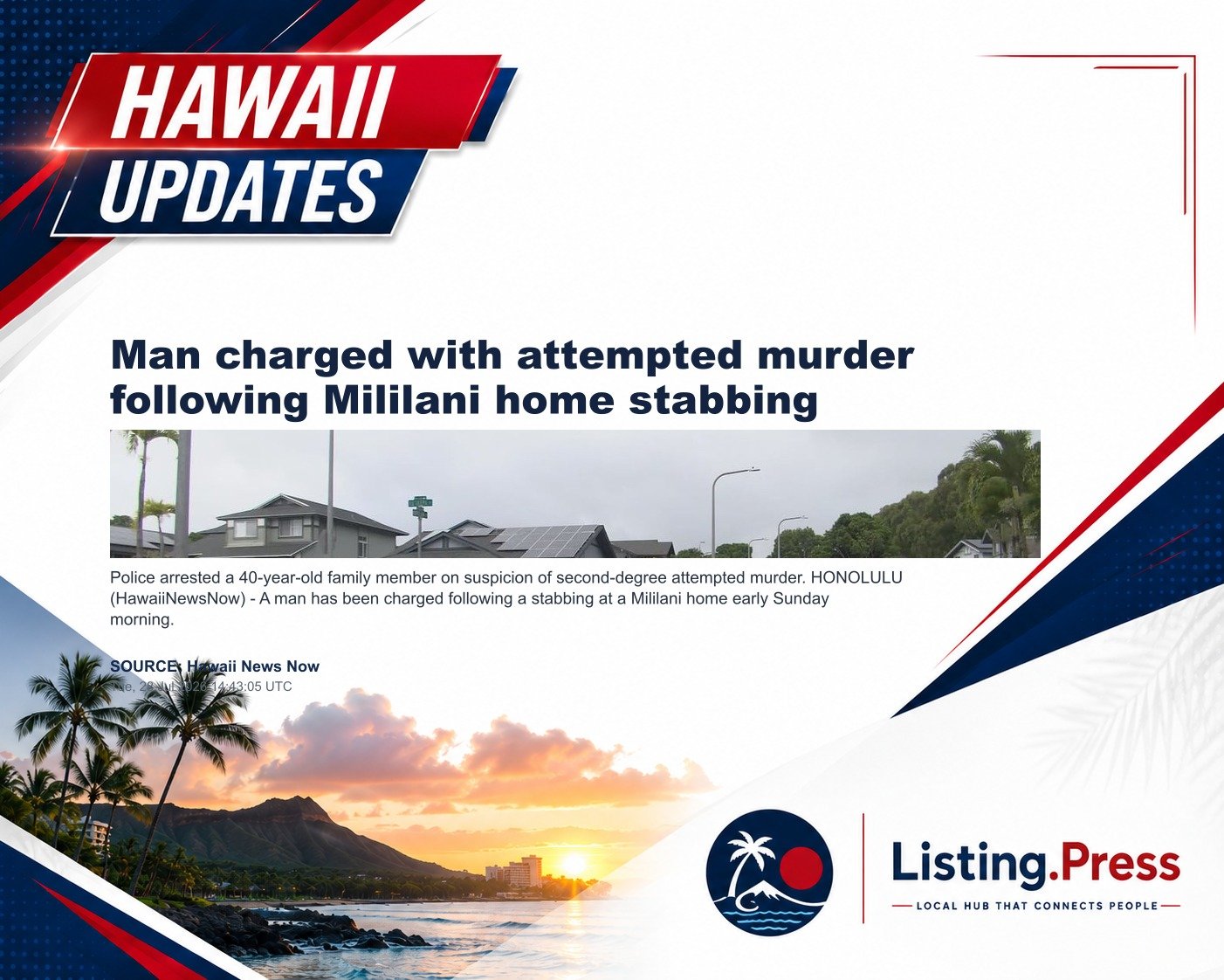 Man charged with attempted murder following Mililani home stabbing