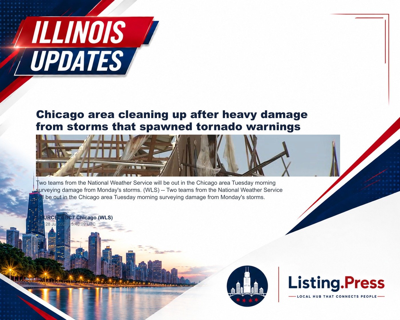 Chicago area cleaning up after heavy damage from storms that spawned tornado warnings