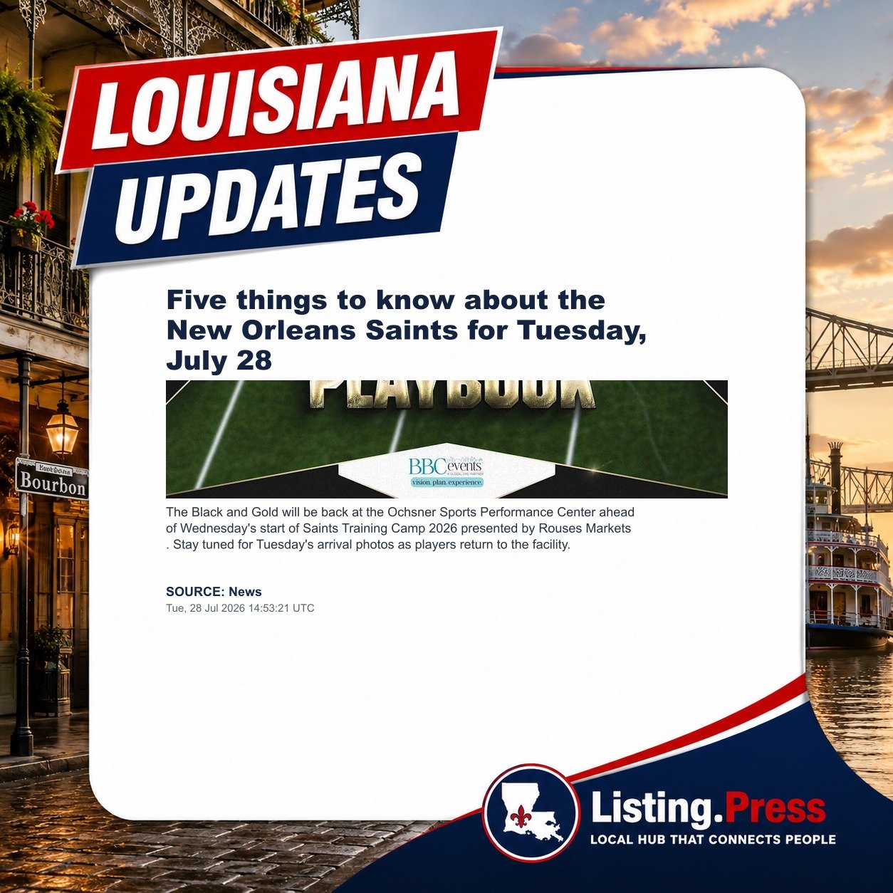 Five things to know about the New Orleans Saints for Tuesday, July 28