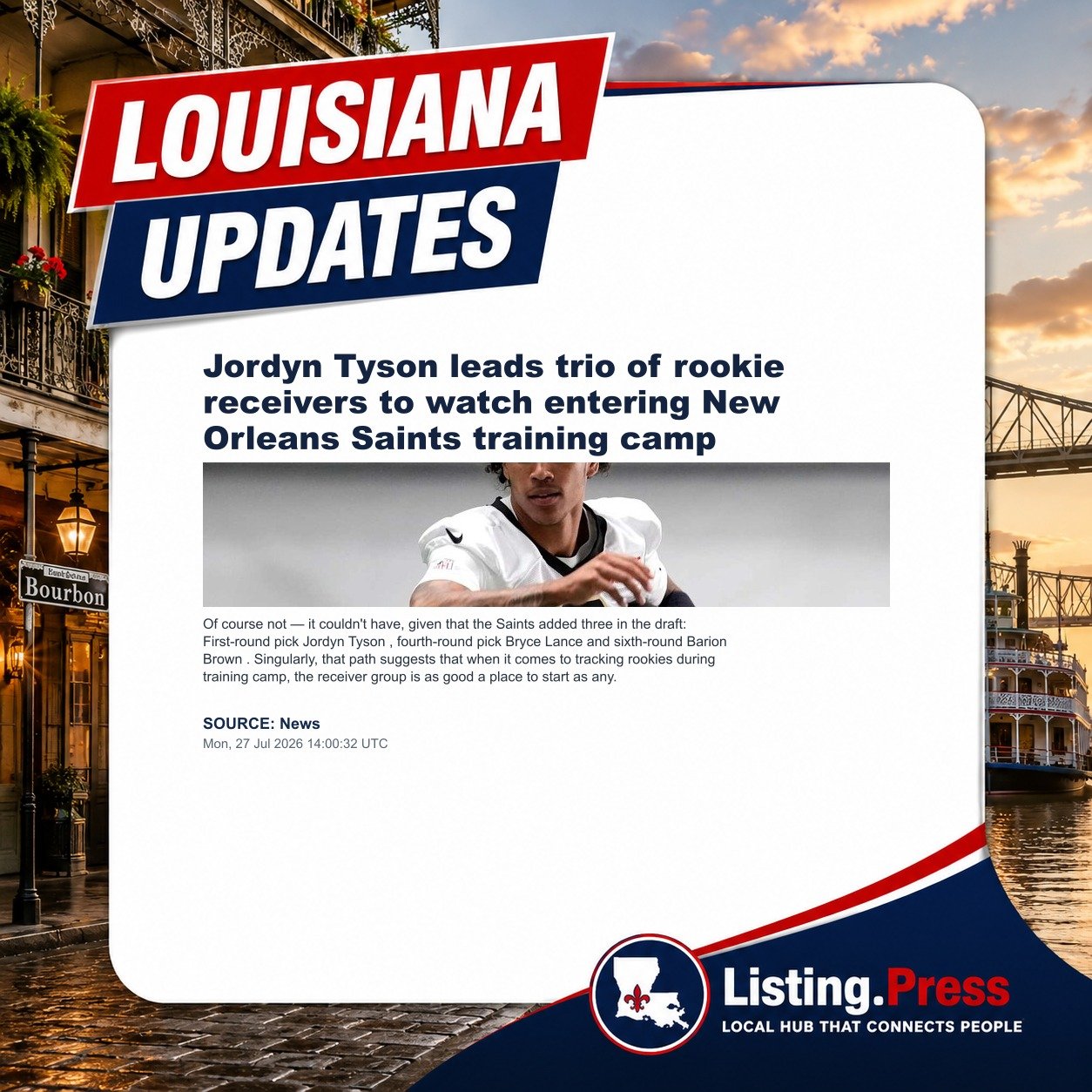 Jordyn Tyson leads trio of rookie receivers to watch entering New Orleans Saints training camp