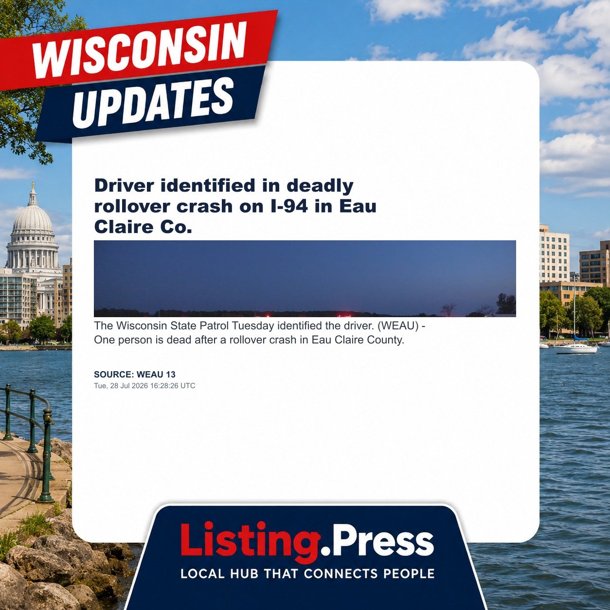 Driver identified in deadly rollover crash on I-94 in Eau Claire Co.