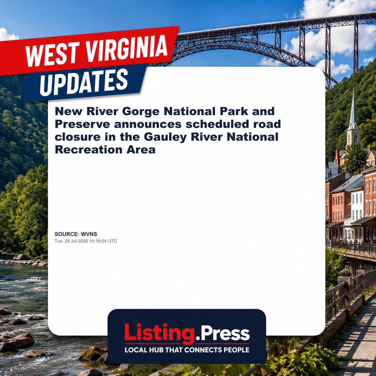 New River Gorge National Park and Preserve announces scheduled road closure in the Gauley River National Recreation Area