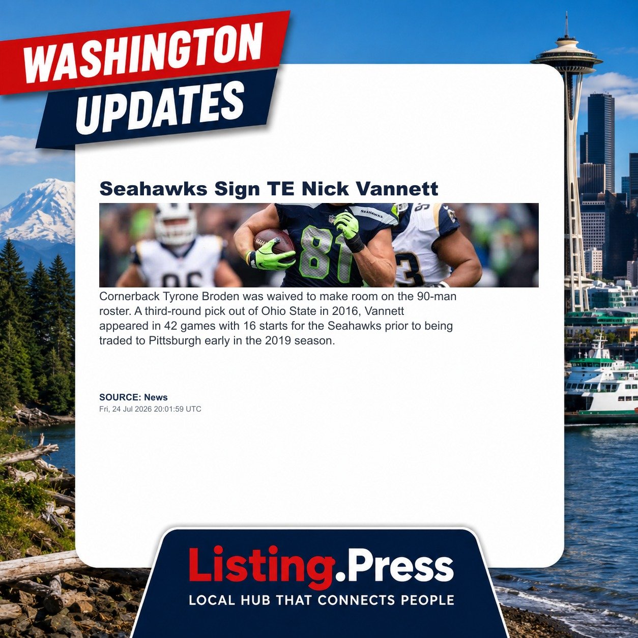 Seahawks Sign TE Nick Vannett