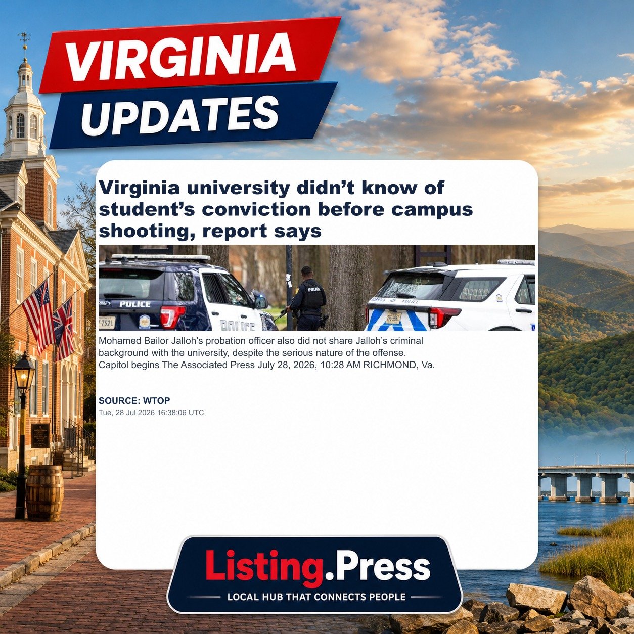 Virginia university didn’t know of student’s conviction before campus shooting, report says