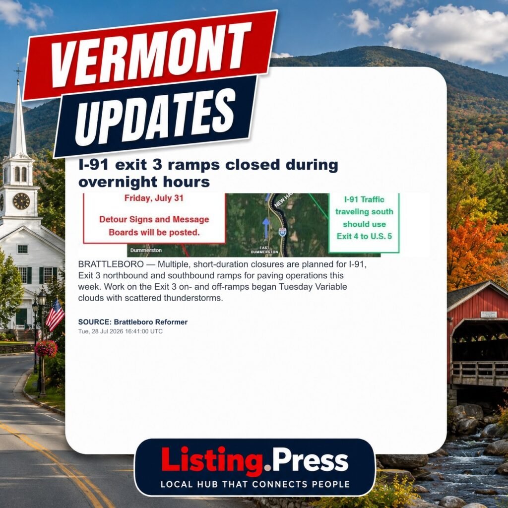 I-91 exit 3 ramps closed during overnight hours