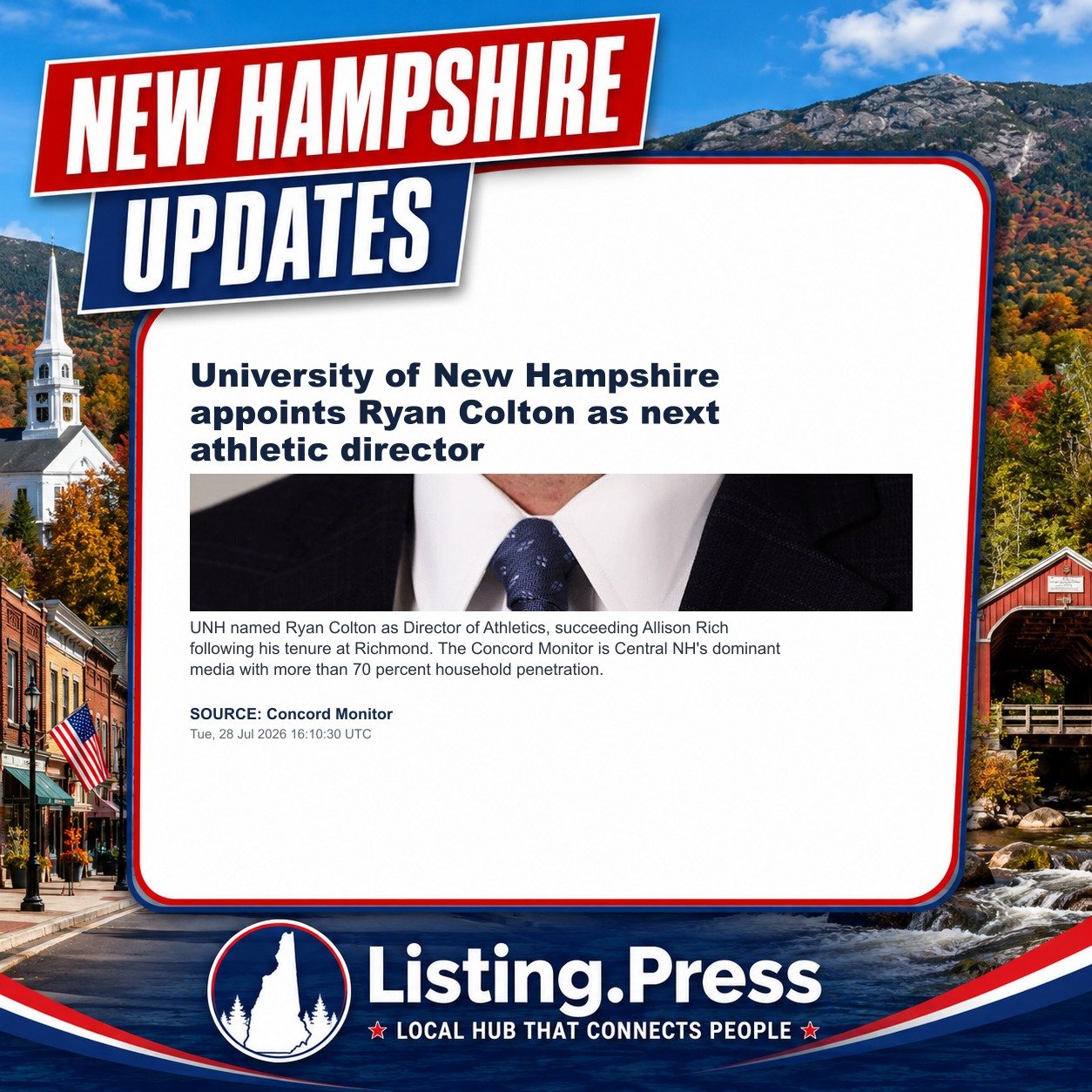 University of New Hampshire appoints Ryan Colton as next athletic director