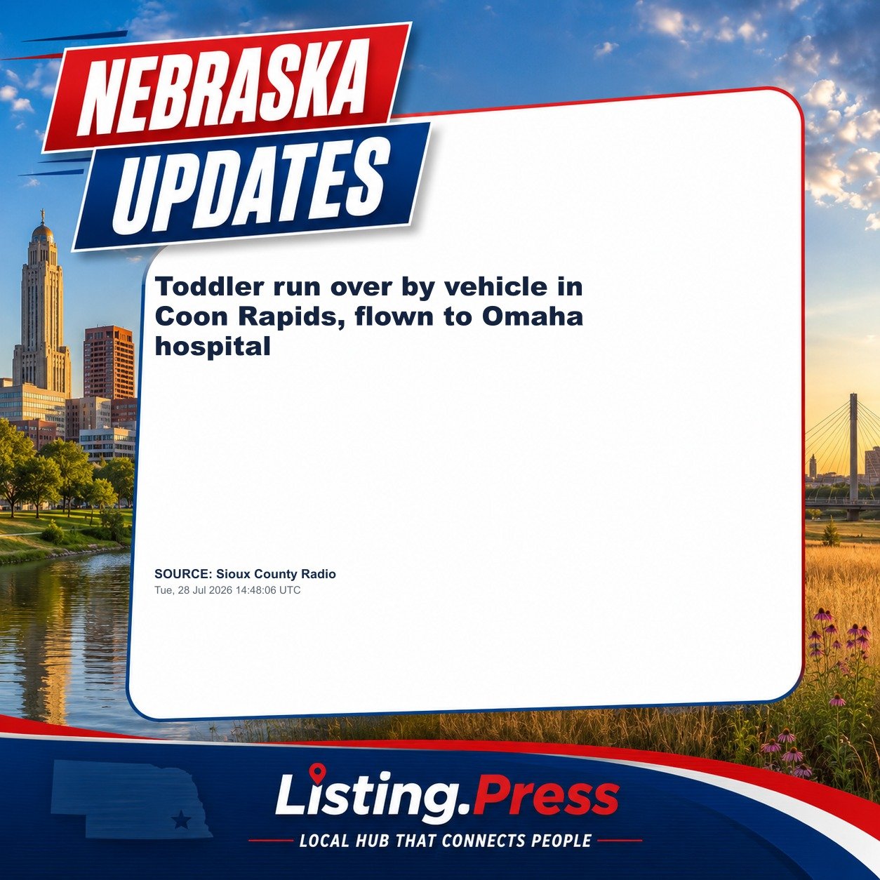 Toddler run over by vehicle in Coon Rapids, flown to Omaha hospital