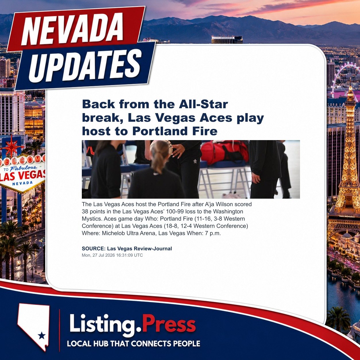 Back from the All-Star break, Las Vegas Aces play host to Portland Fire