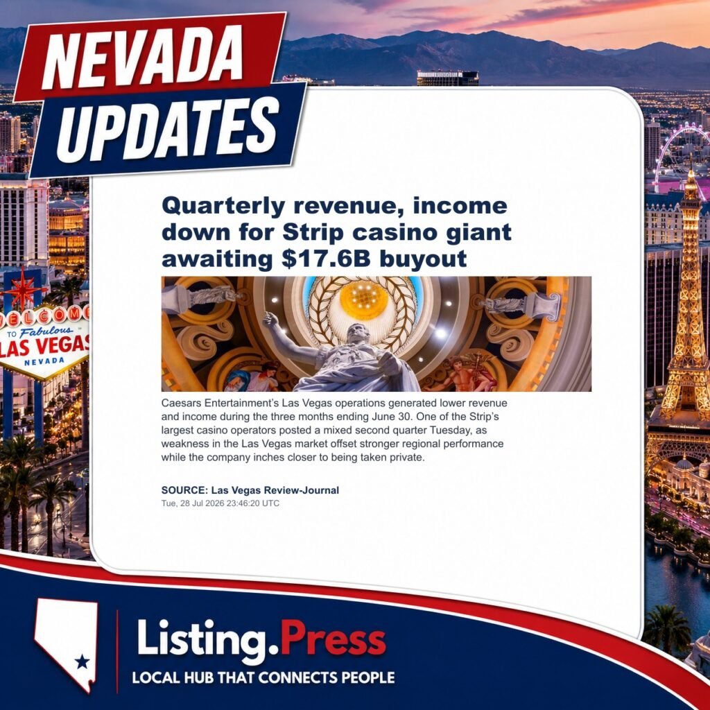 Quarterly revenue, income down for Strip casino giant awaiting $17.6B buyout
