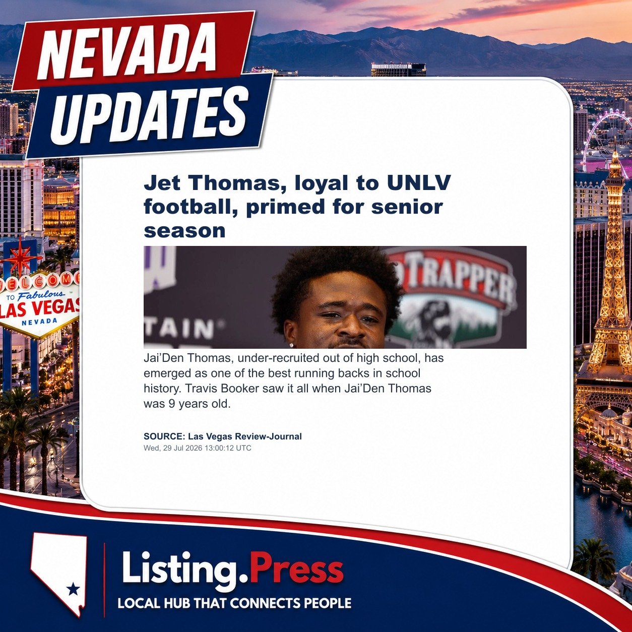 Jet Thomas, loyal to UNLV football, primed for senior season
