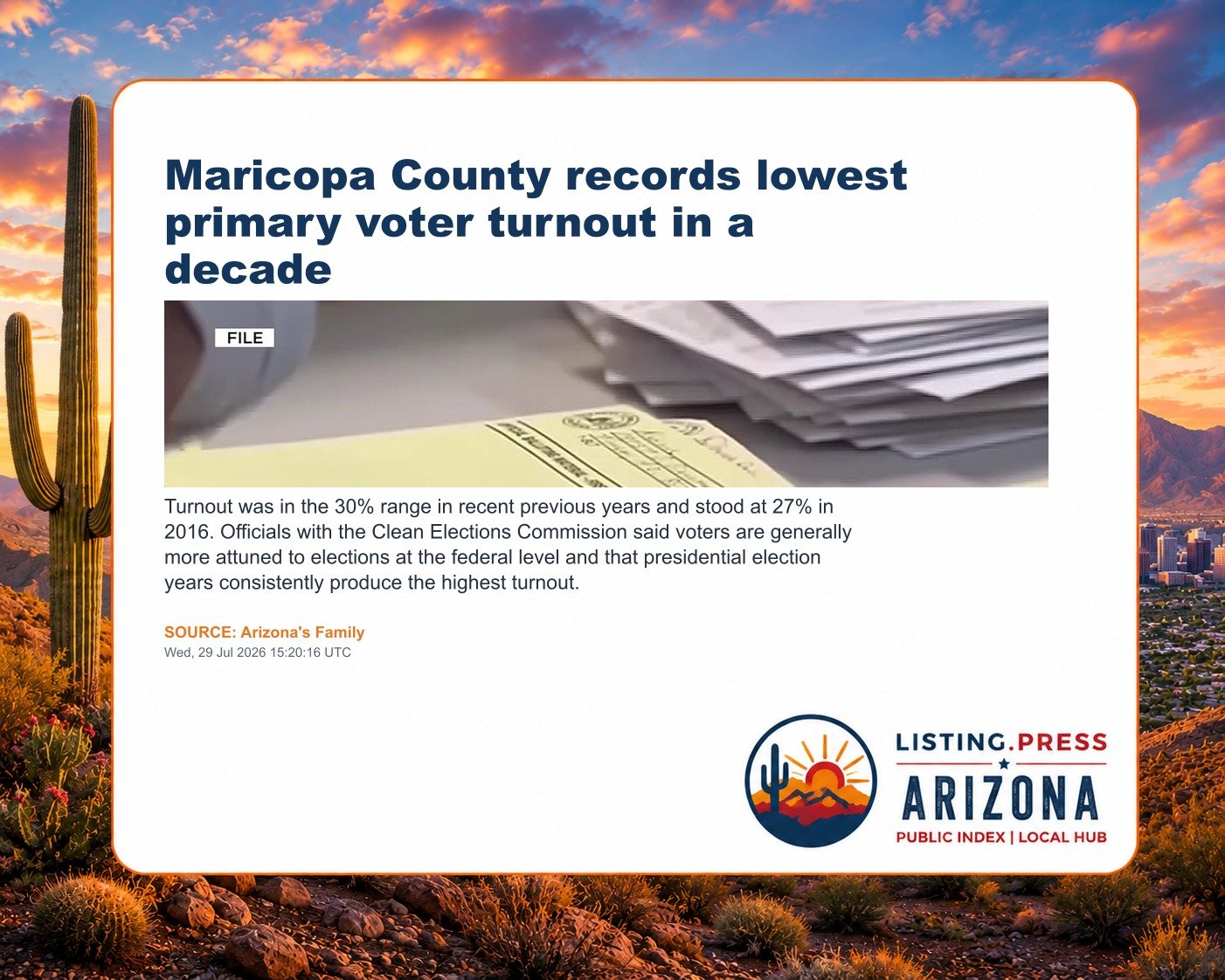 Maricopa County records lowest primary voter turnout in a decade
