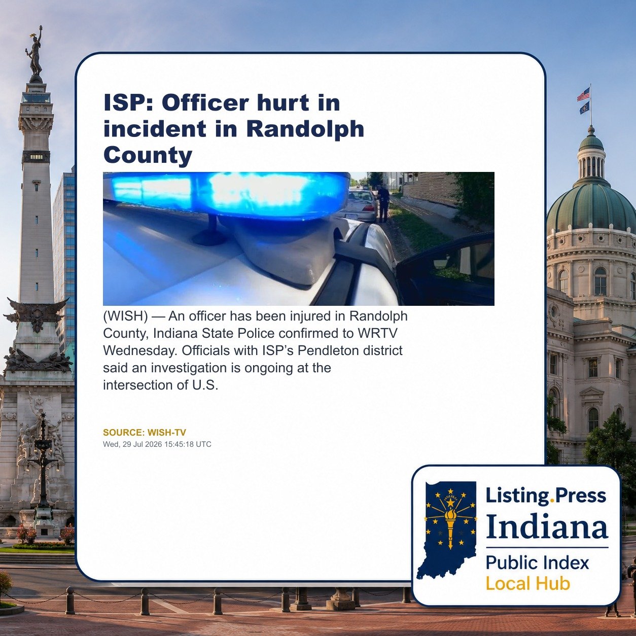 ISP: Officer hurt in incident in Randolph County