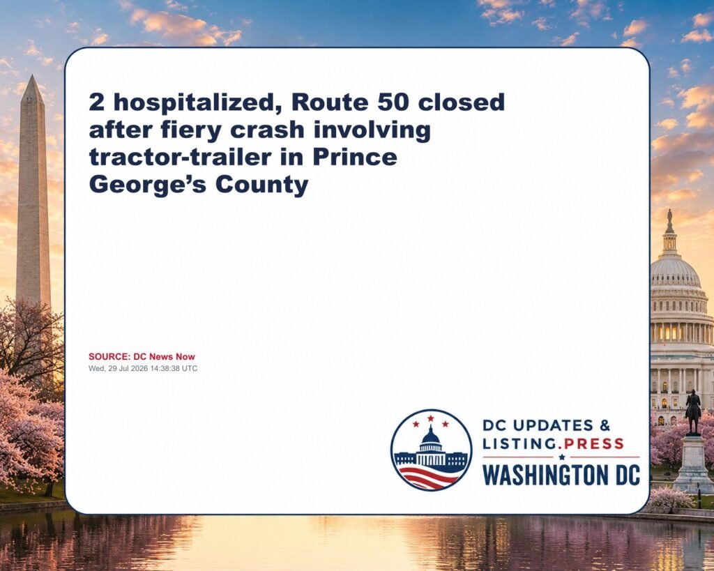 2 hospitalized, Route 50 closed after fiery crash involving tractor-trailer in Prince George’s County