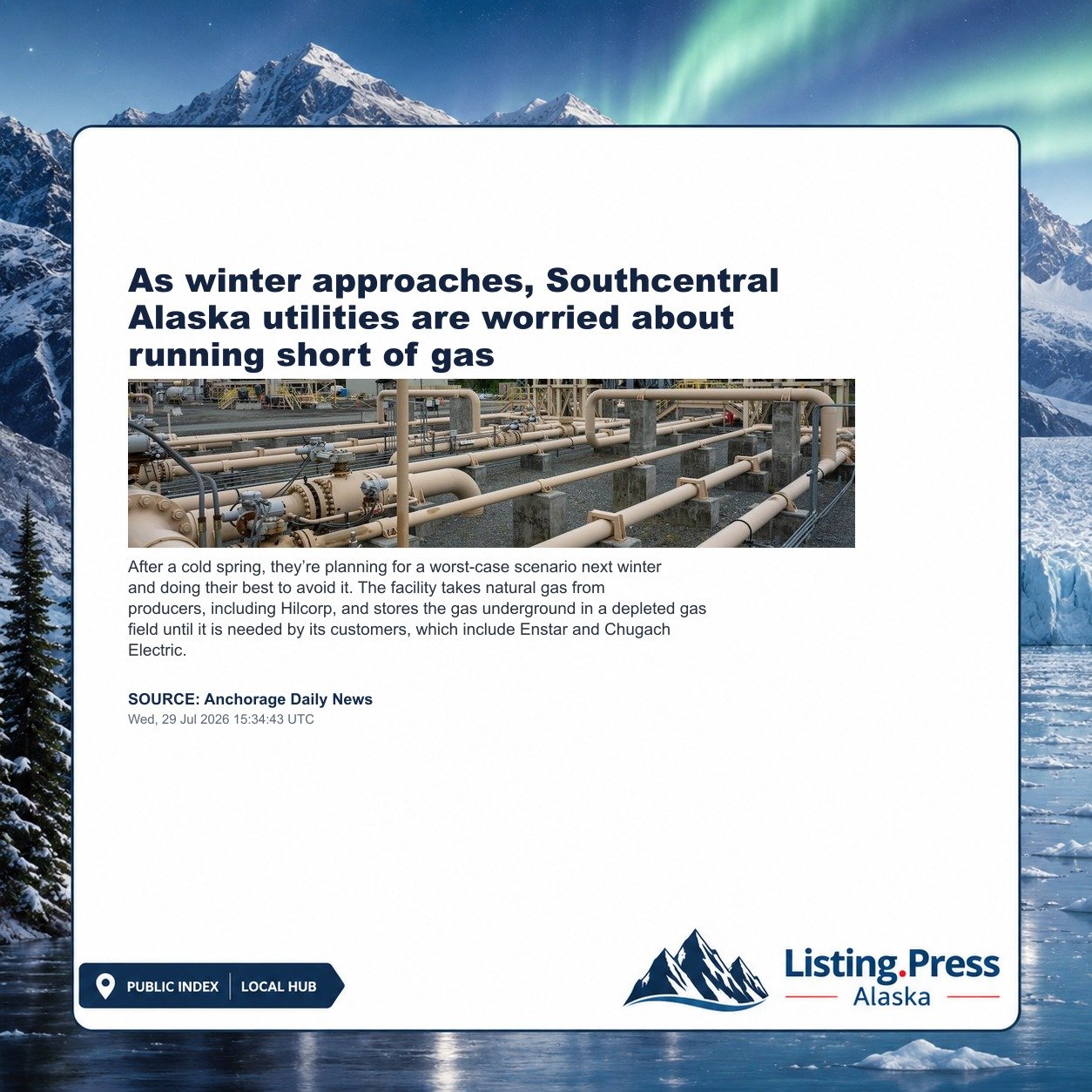 As winter approaches, Southcentral Alaska utilities are worried about running short of gas
