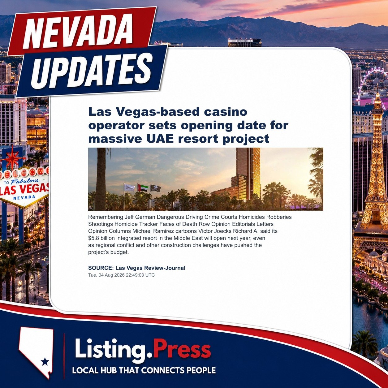 Las Vegas-based casino operator sets opening date for massive UAE resort project