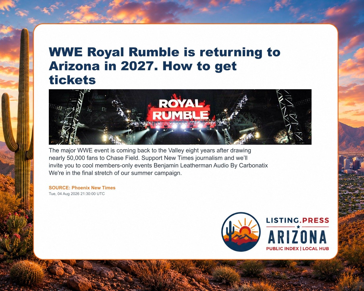 WWE Royal Rumble is returning to Arizona in 2027. How to get tickets