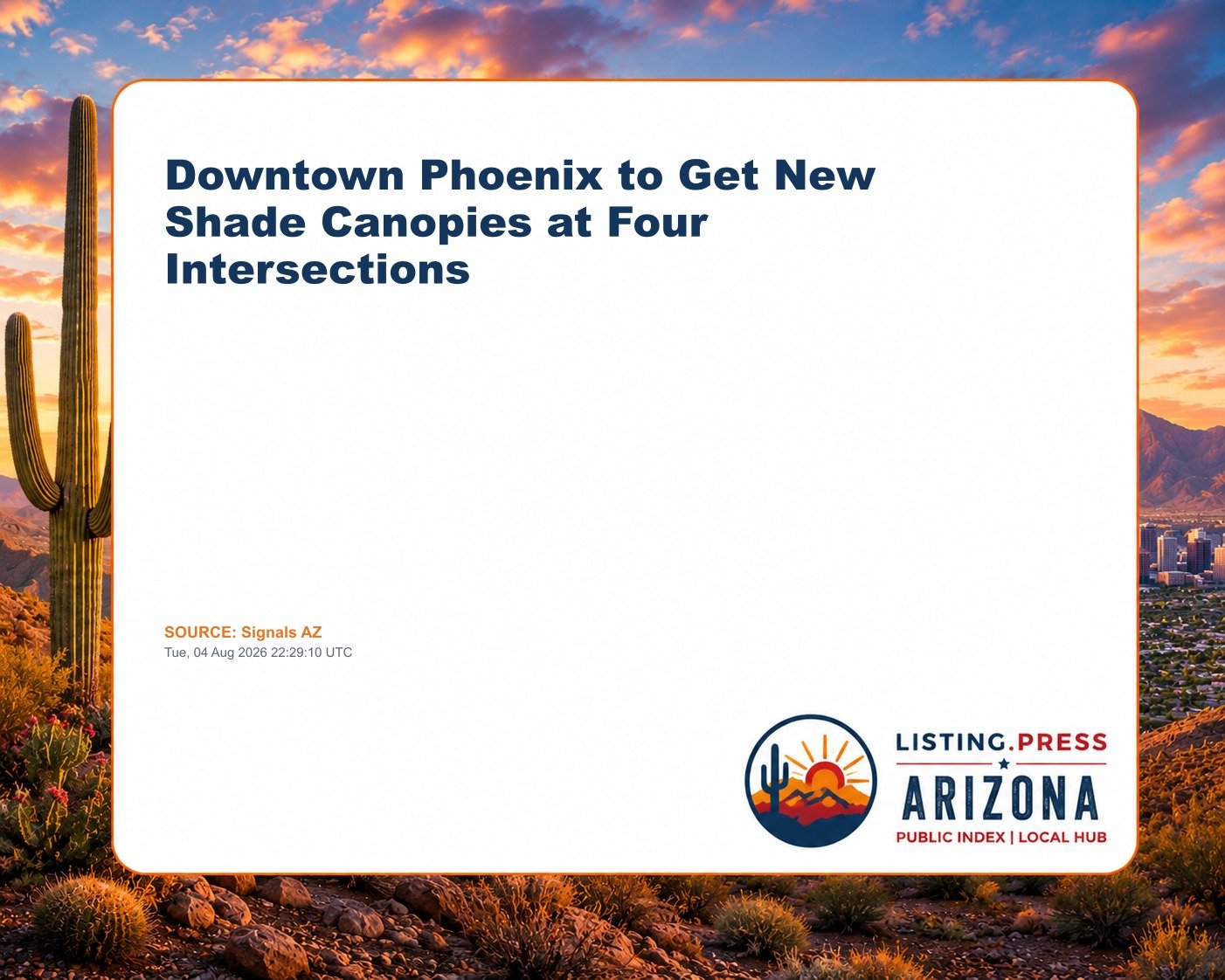 Downtown Phoenix to Get New Shade Canopies at Four Intersections