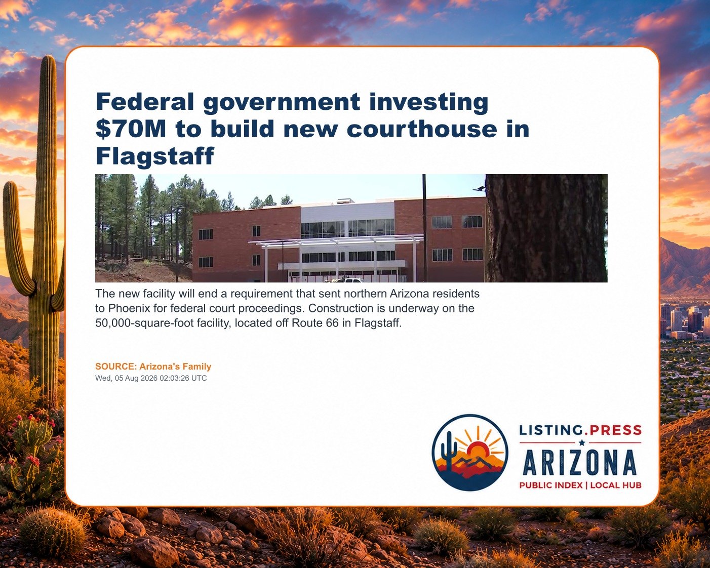 Federal government investing $70M to build new courthouse in Flagstaff