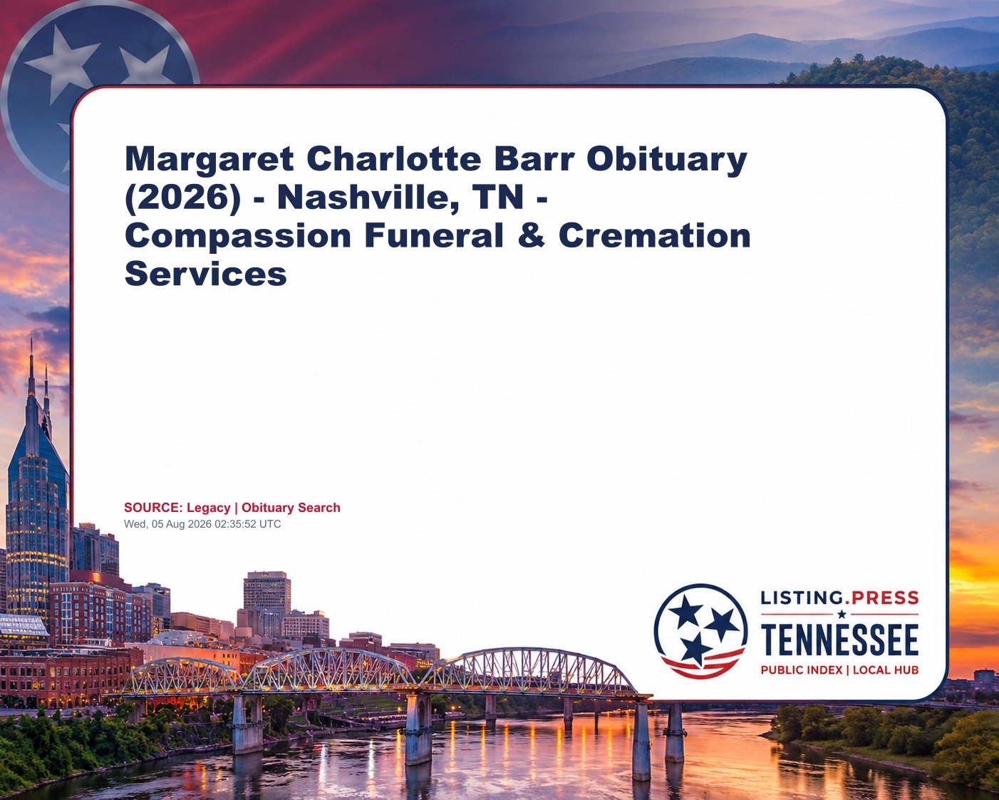 Margaret Charlotte Barr Obituary (2026) - Nashville, TN - Compassion Funeral & Cremation Services