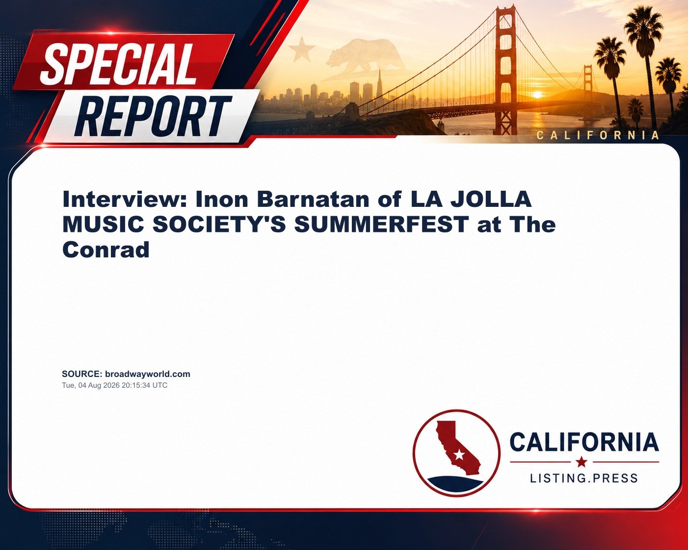 Interview: Inon Barnatan of LA JOLLA MUSIC SOCIETY'S SUMMERFEST at The Conrad