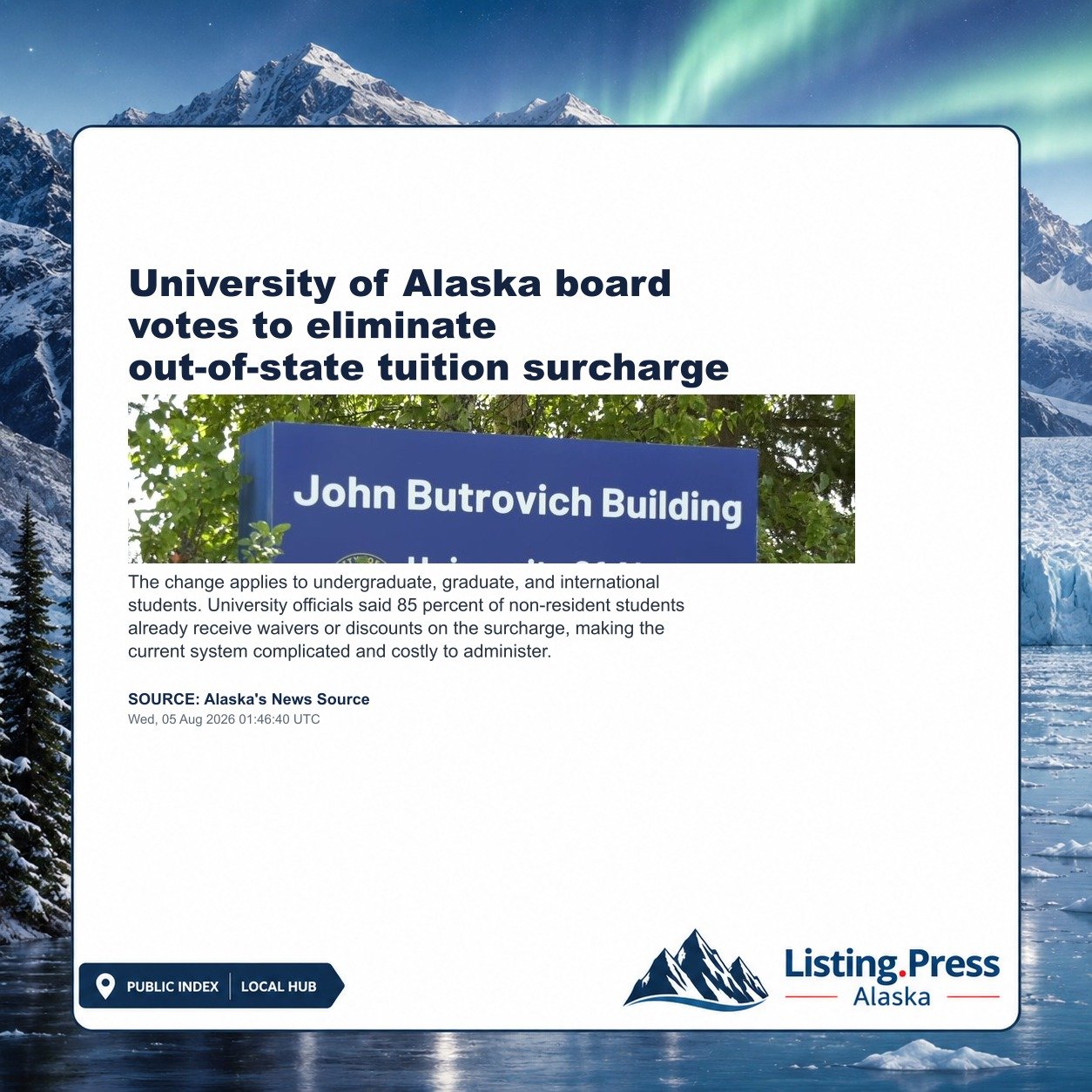 University of Alaska board votes to eliminate out-of-state tuition surcharge