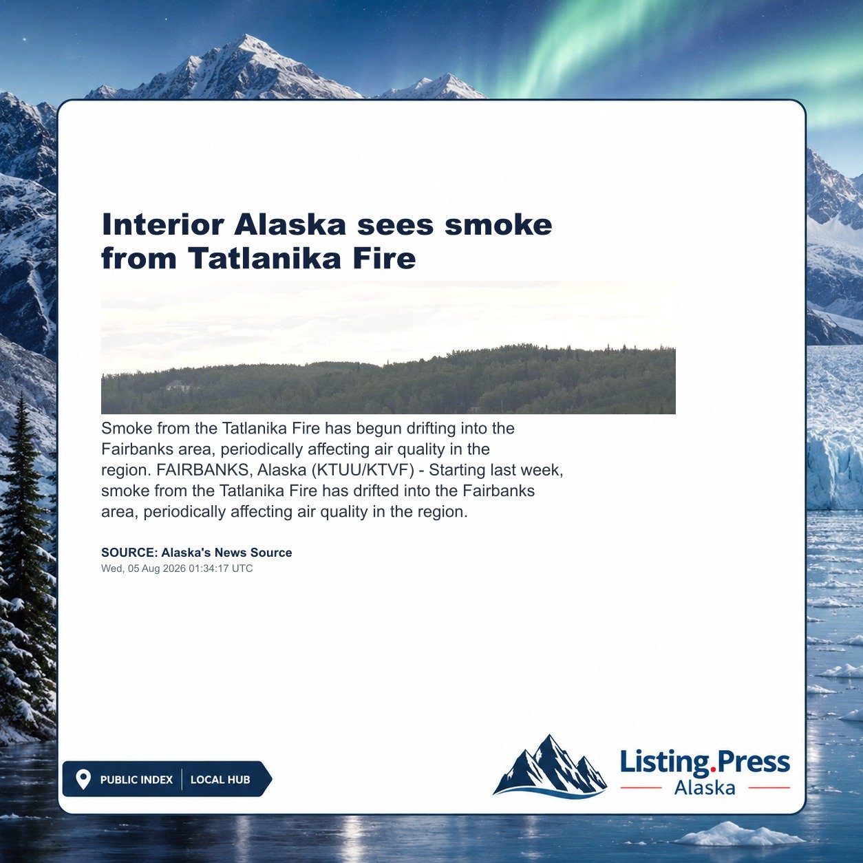 Interior Alaska sees smoke from Tatlanika Fire