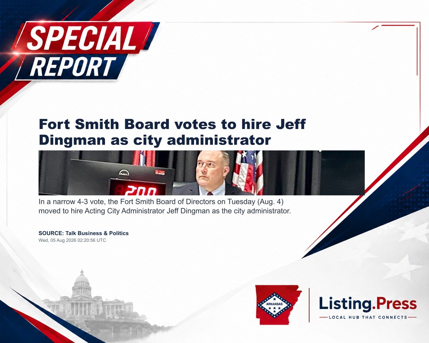 Fort Smith Board votes to hire Jeff Dingman as city administrator