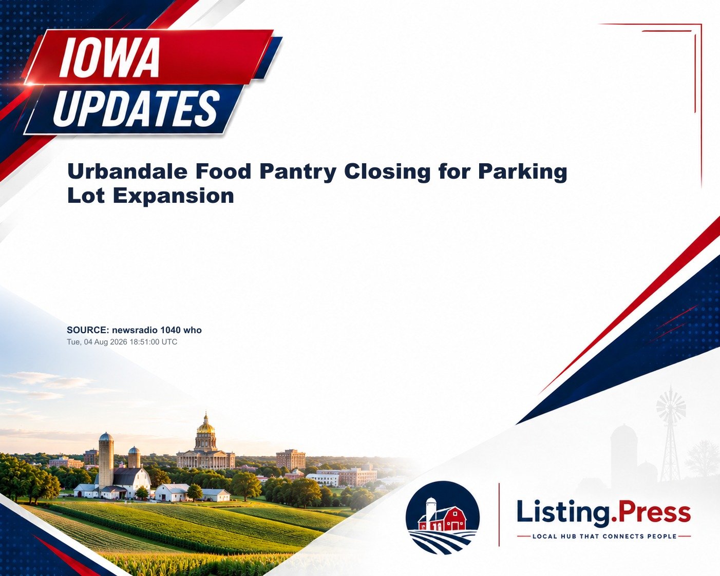 Urbandale Food Pantry Closing for Parking Lot Expansion