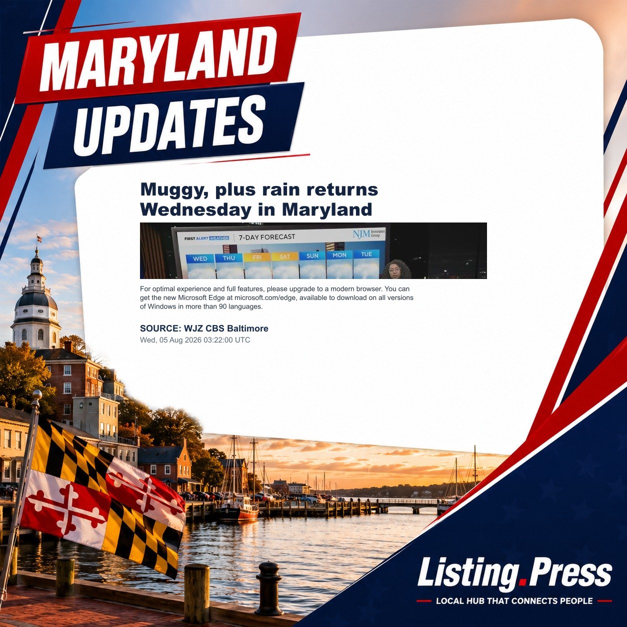 Muggy, plus rain returns Wednesday in Maryland