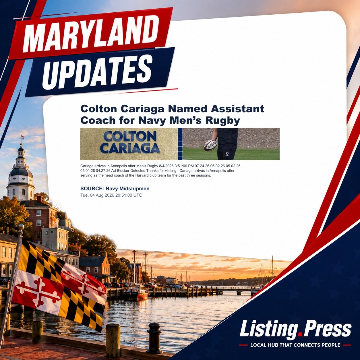Colton Cariaga Named Assistant Coach for Navy Men’s Rugby