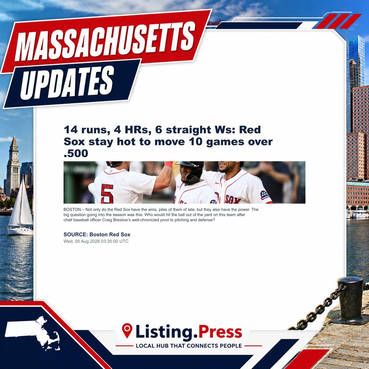 14 runs, 4 HRs, 6 straight Ws: Red Sox stay hot to move 10 games over .500