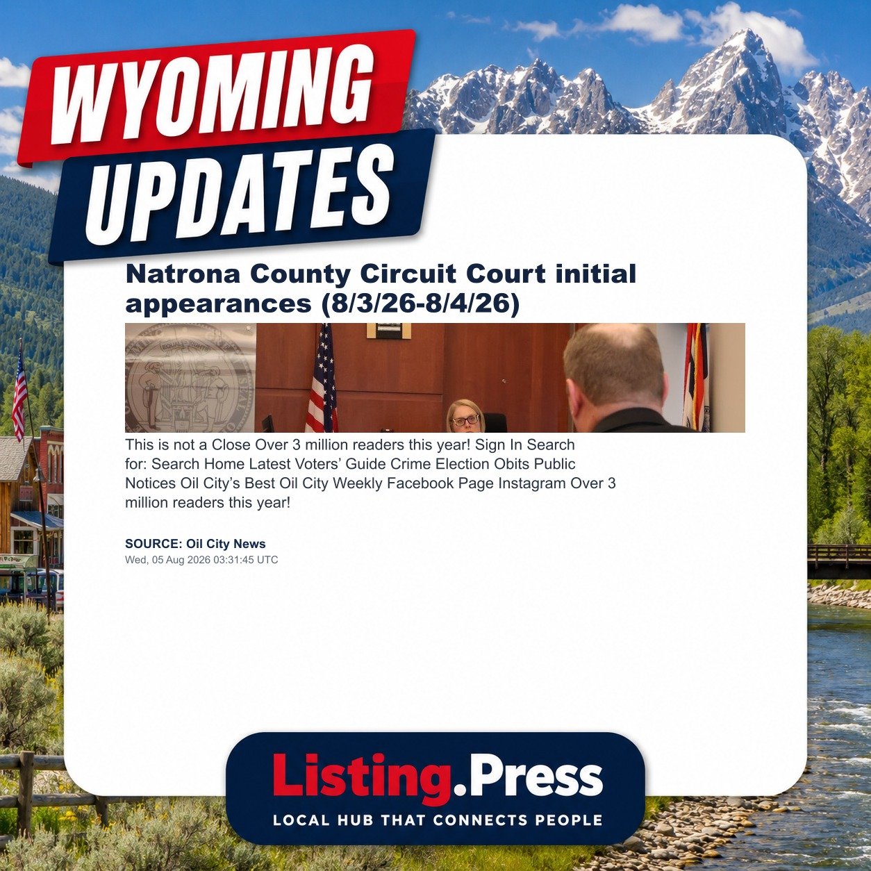 Natrona County Circuit Court initial appearances (8/3/26-8/4/26)