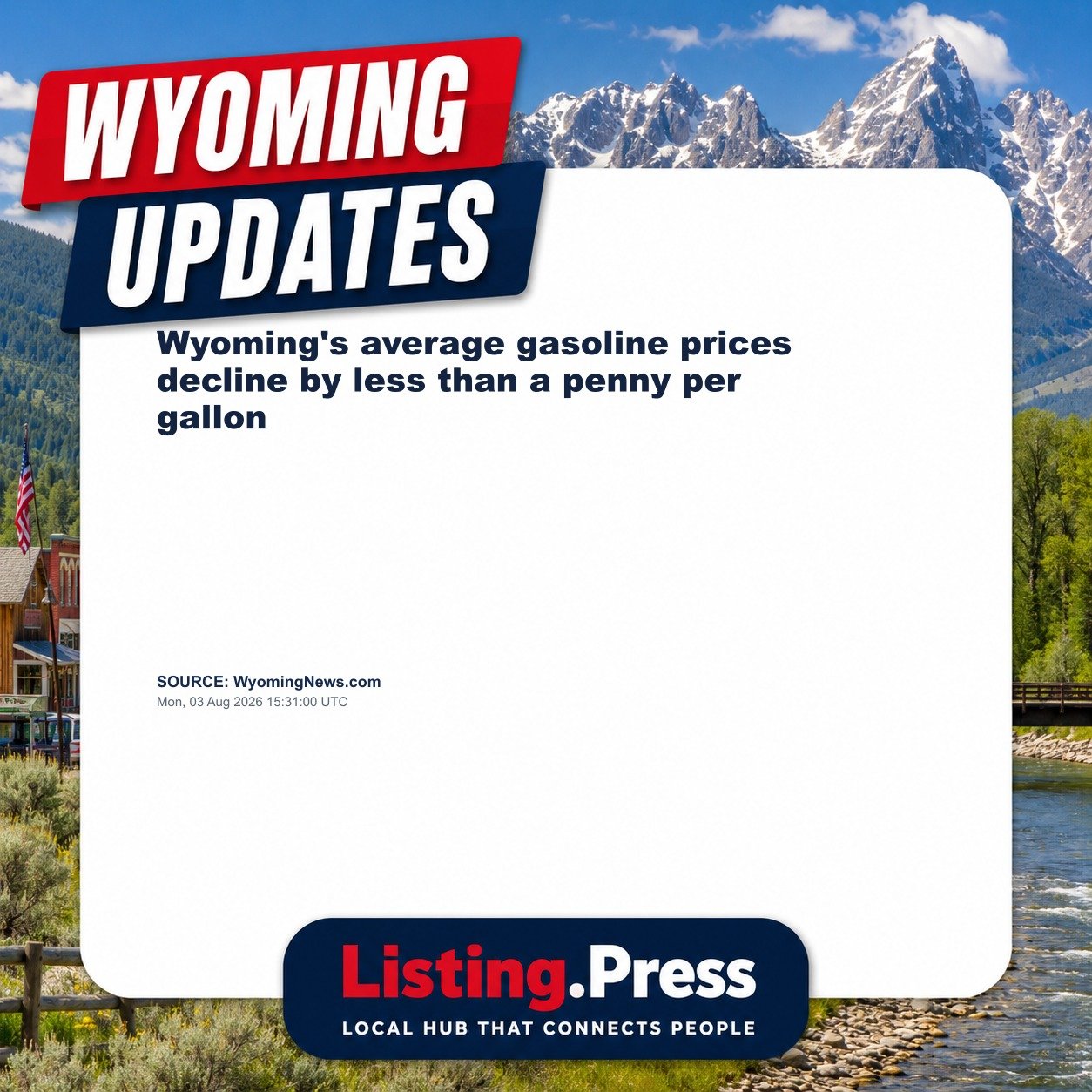 Wyoming's average gasoline prices decline by less than a penny per gallon