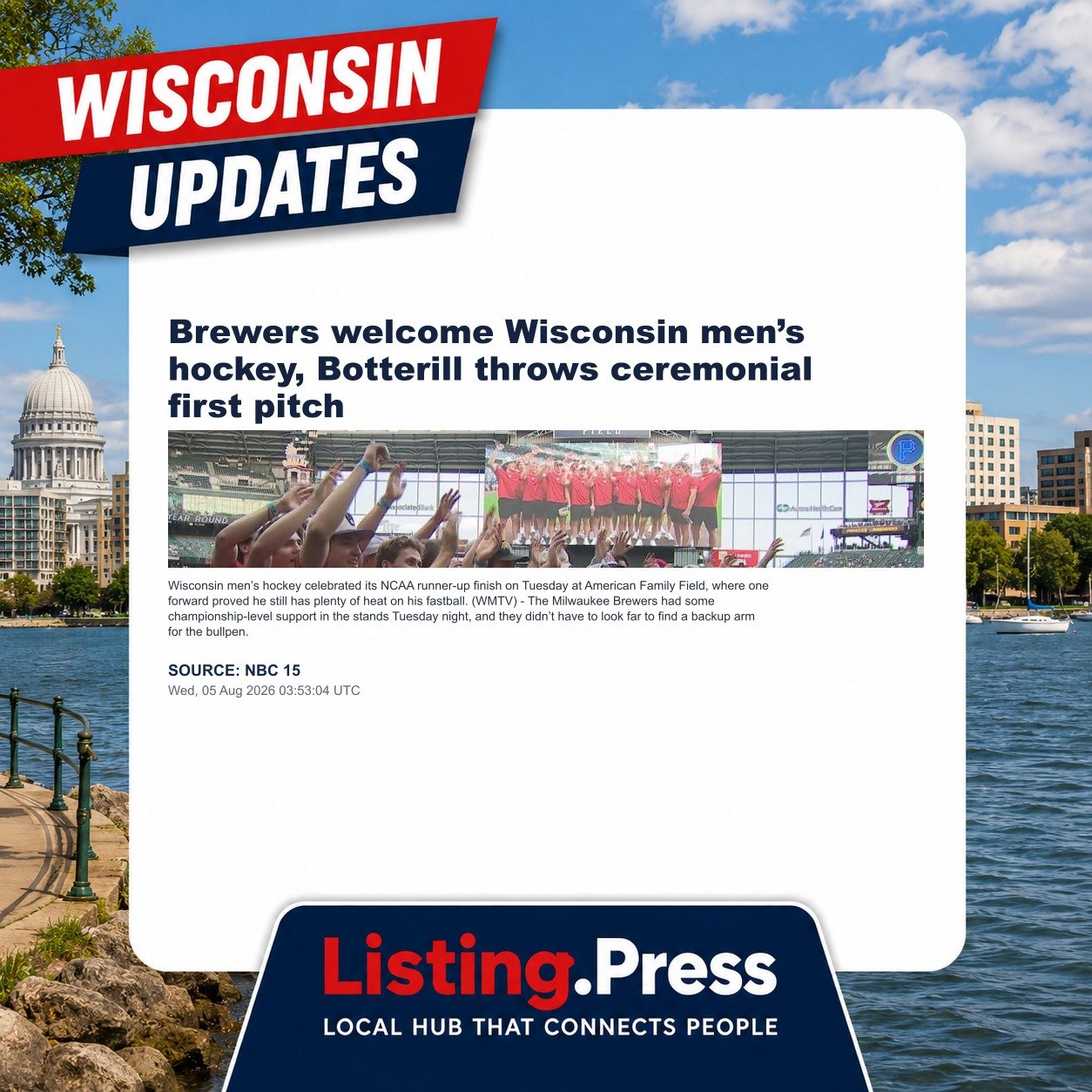 Brewers welcome Wisconsin men’s hockey, Botterill throws ceremonial first pitch