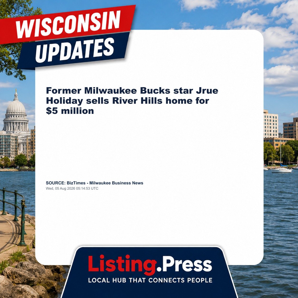 Former Milwaukee Bucks star Jrue Holiday sells River Hills home for $5 million