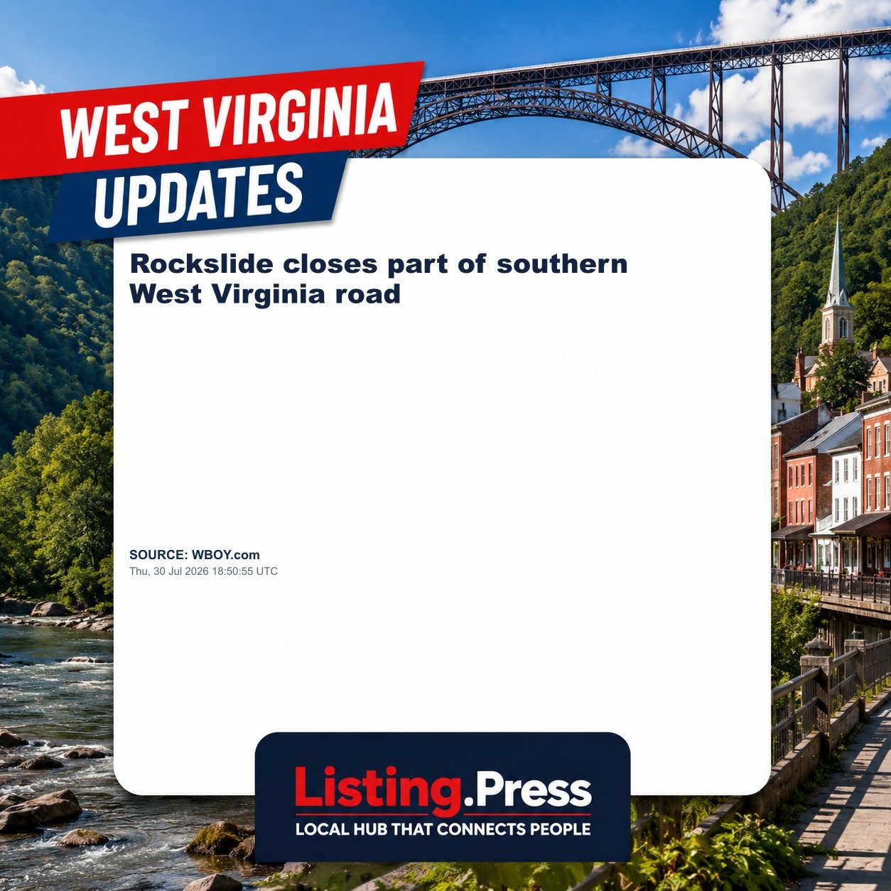 Rockslide closes part of southern West Virginia road