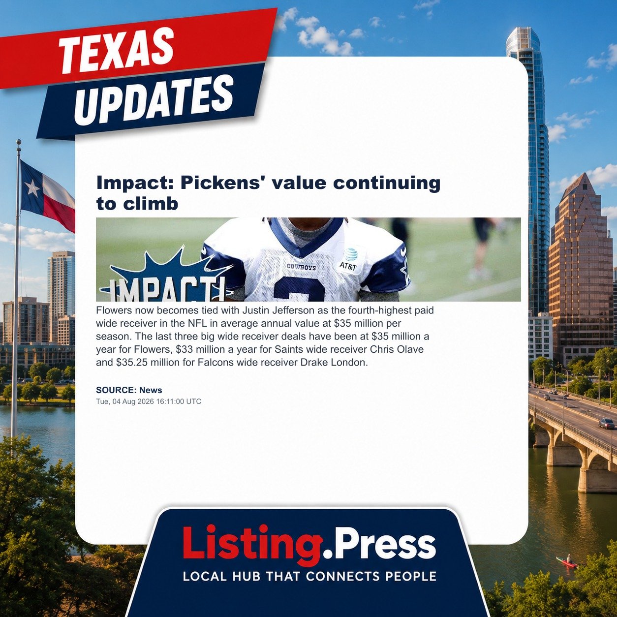 Impact: Pickens' value continuing to climb