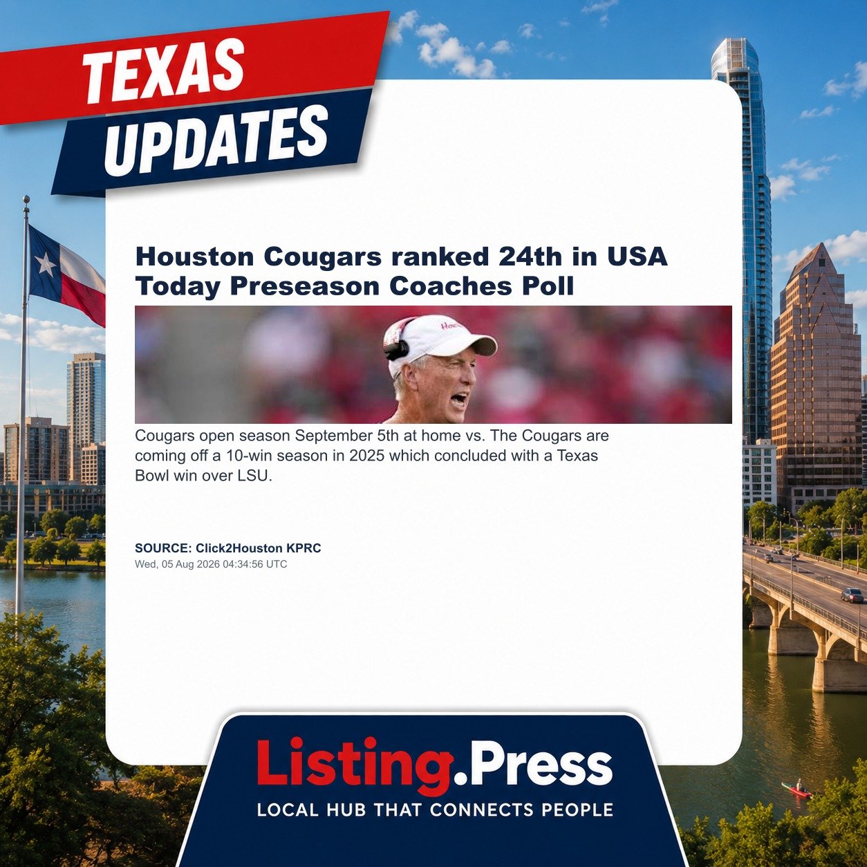 Houston Cougars ranked 24th in USA Today Preseason Coaches Poll
