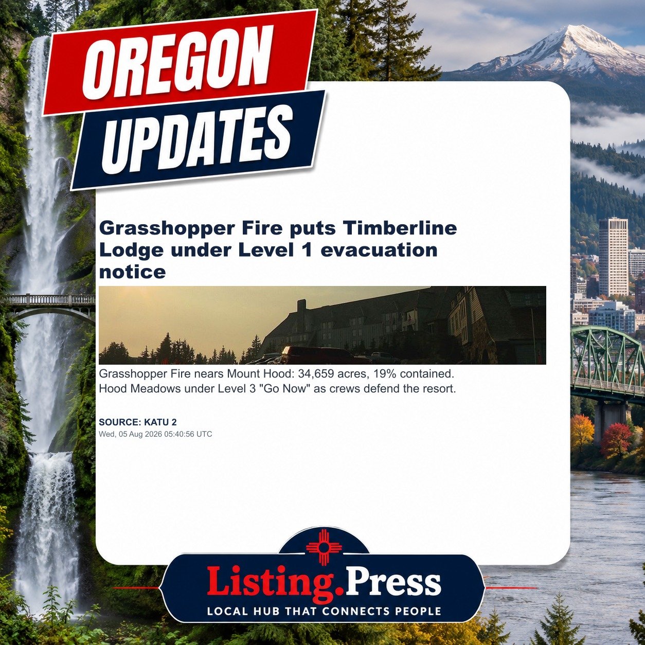 Grasshopper Fire puts Timberline Lodge under Level 1 evacuation notice