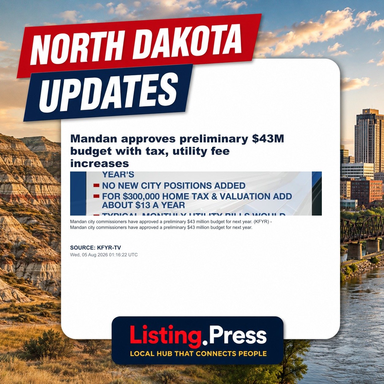 Mandan approves preliminary $43M budget with tax, utility fee increases