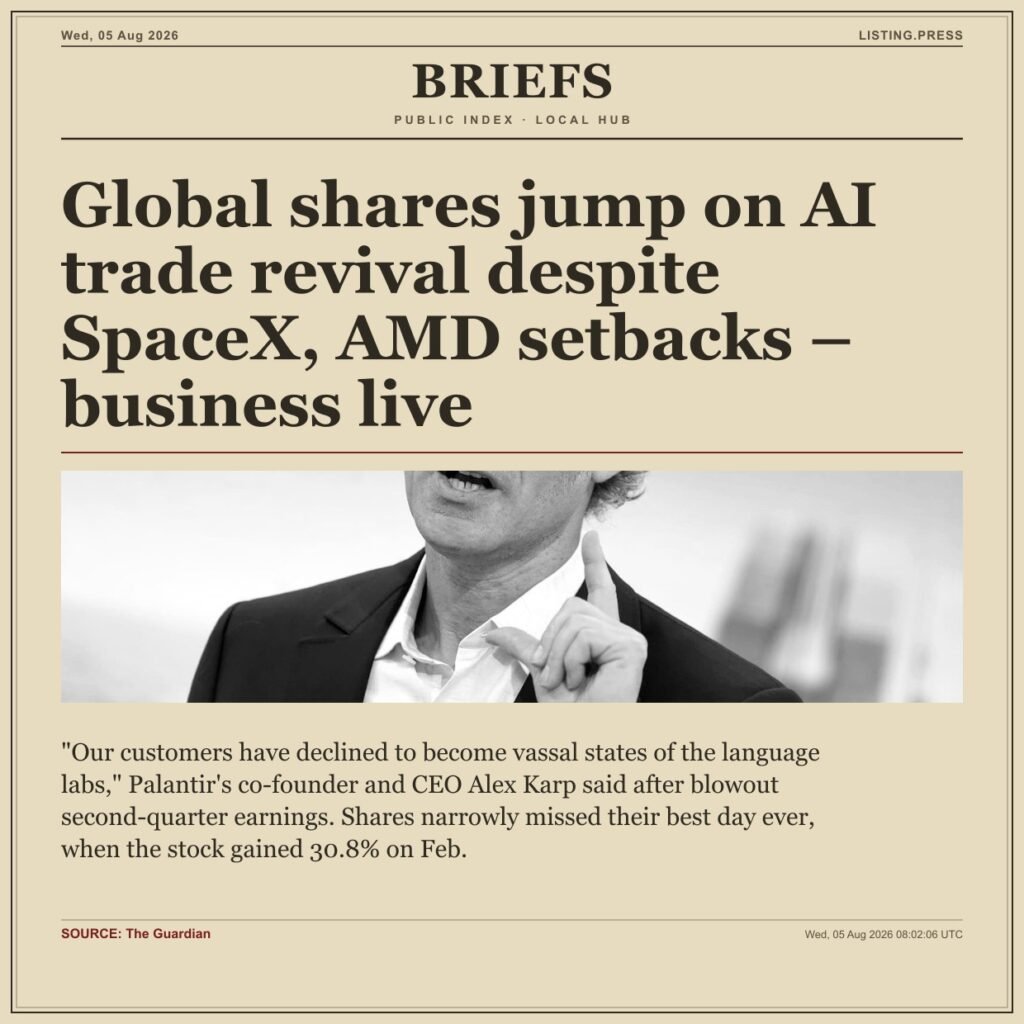 Global shares jump on AI trade revival despite SpaceX, AMD setbacks – business live